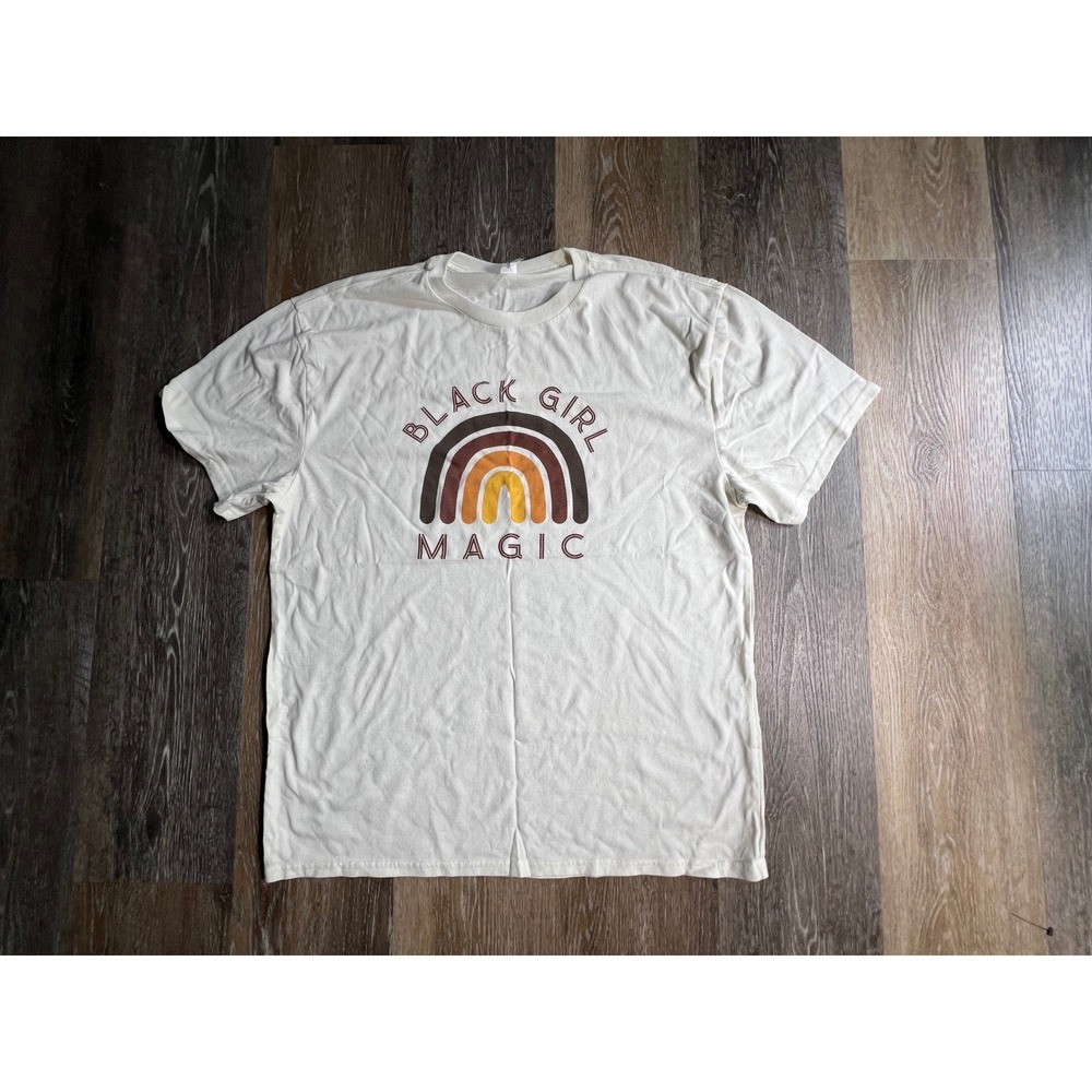 Unbranded Graphic T-Shirt Womens XL Cream Black Girl Magic‎ Rainbow Earthy Boho
